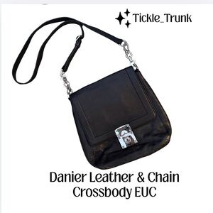 Danier Black Leather Crossbody with Chain Detail